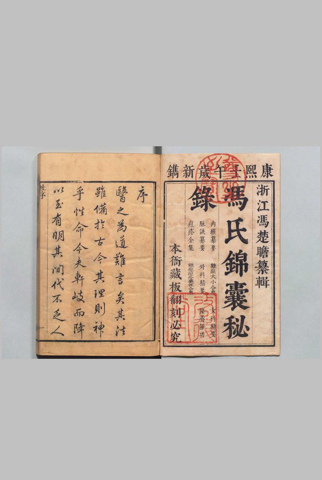冯氏锦嚢秘录 杂症大小合参 20卷 首２卷 痘疹全集15卷 杂症痘疹药性主治合参12卷 首１卷 冯兆张 王崇志 清康熙41年