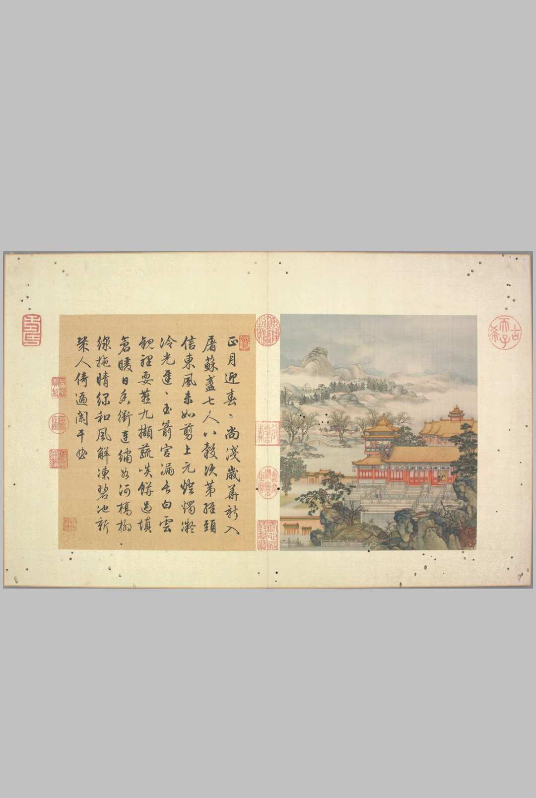 山水楼阁图册.12幅.清.陈枚绘.绢本设色.北京故宫博物院藏