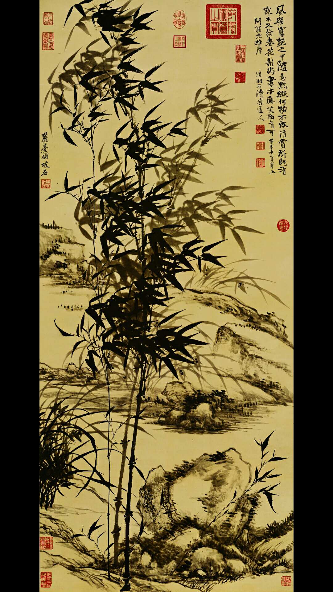 清 石涛 王原祁-兰竹合作图纸本133.5×57.3