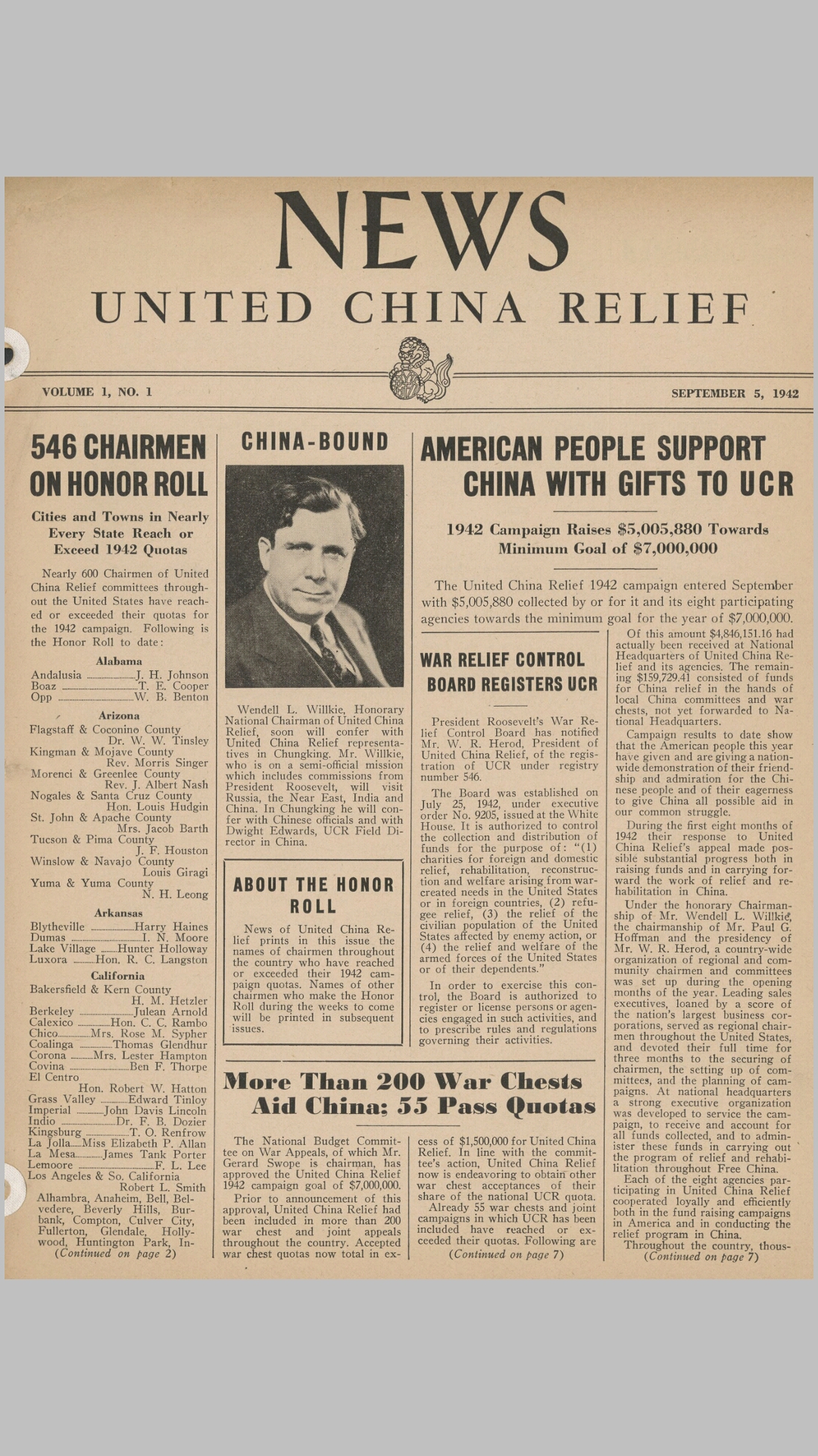 中国新闻.News of China.By United China Relief.美国援华联合会.月刊.1942-1946年