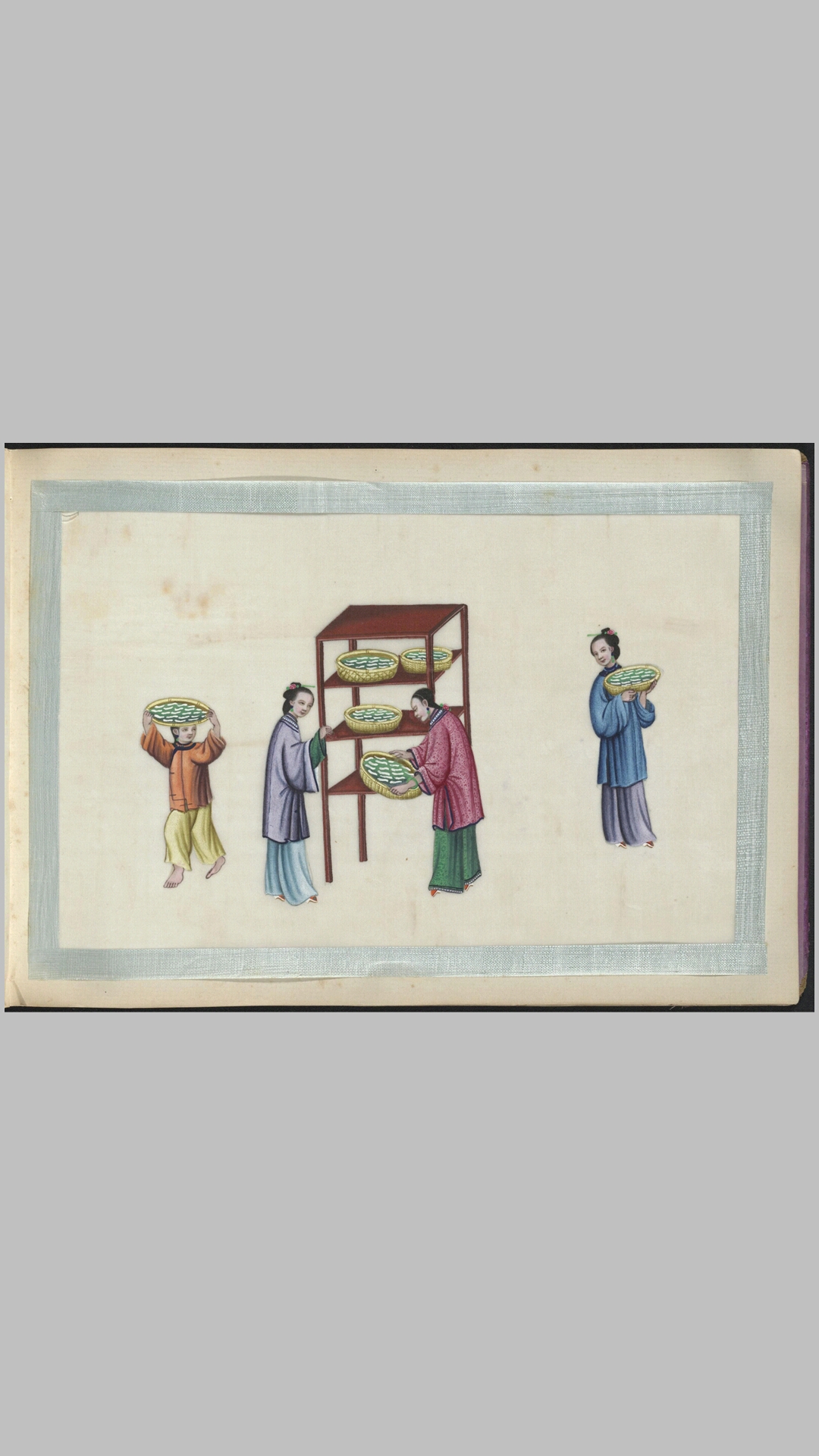 蚕丝制作图.10帧.通草画.清代外销画