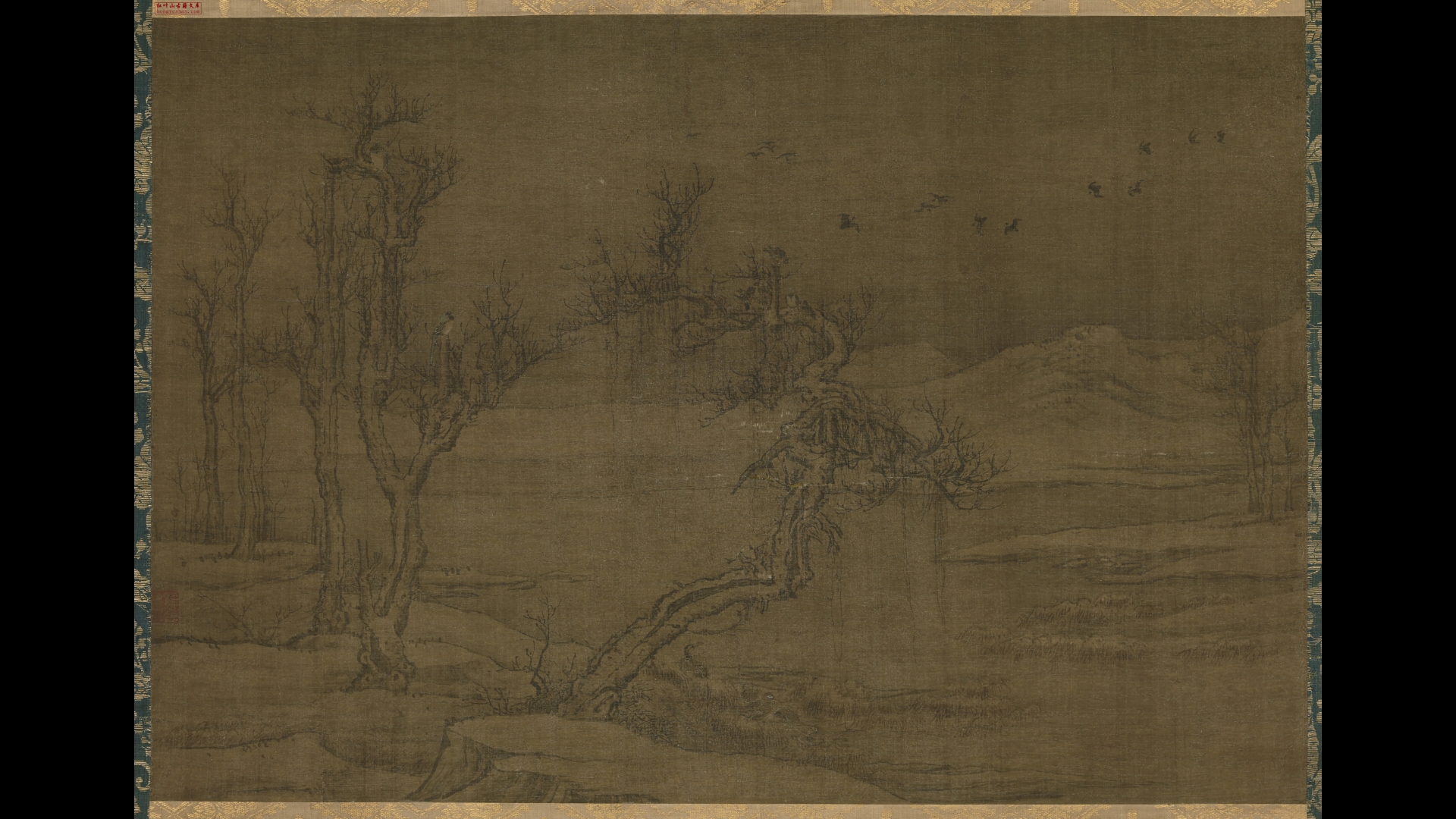 元 罗稚川 雪汀游禽图 52×77cm