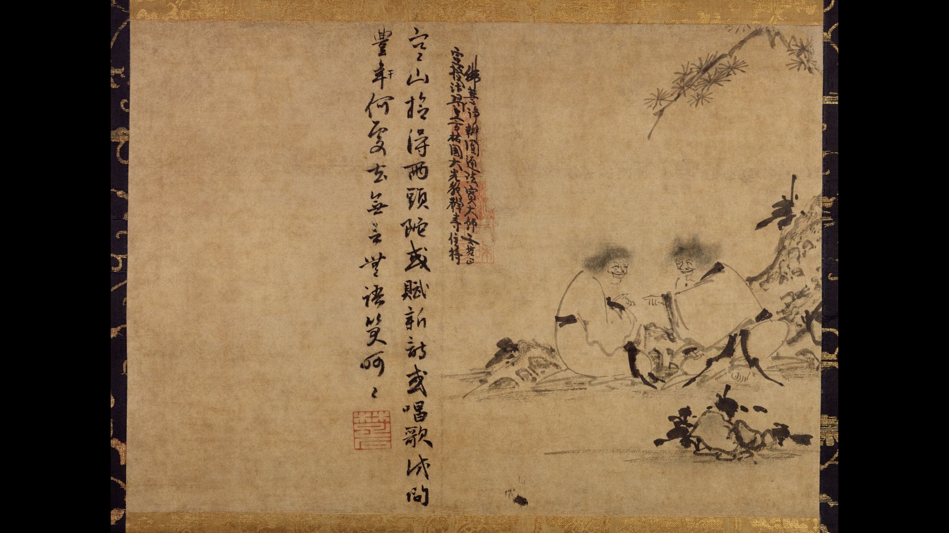 元 因陀罗 寒山拾得图 35×49