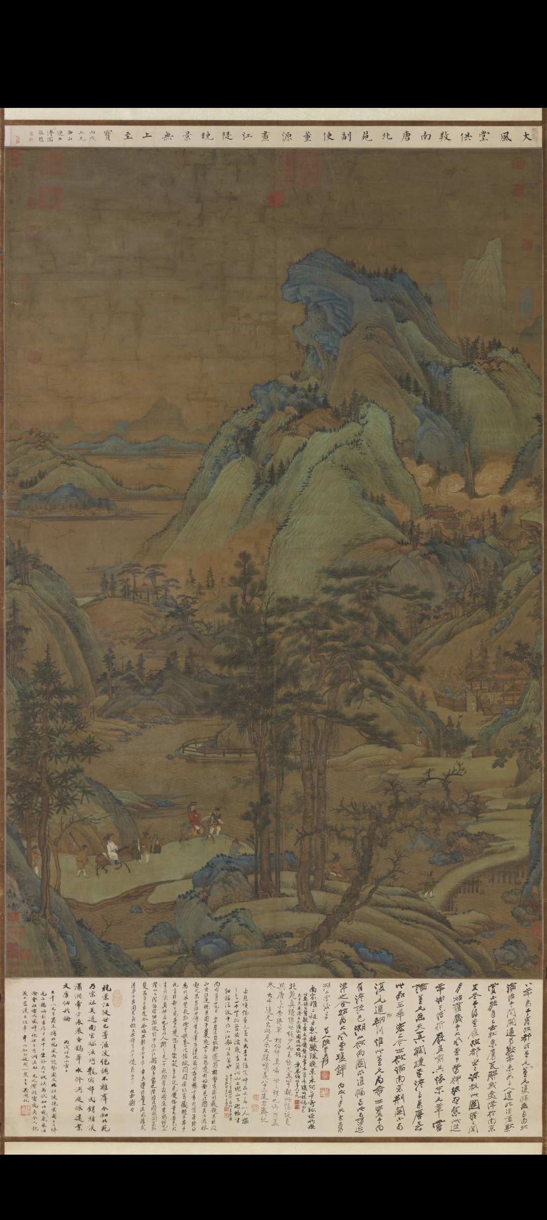 江堤晚景图轴.五代董源.绘.绢本设色（179×116.5厘米）7002×13391像素.台北故宫博物院藏