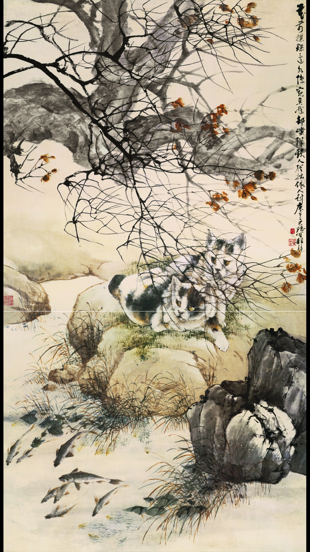 清 程璋 双猫 纸80X148