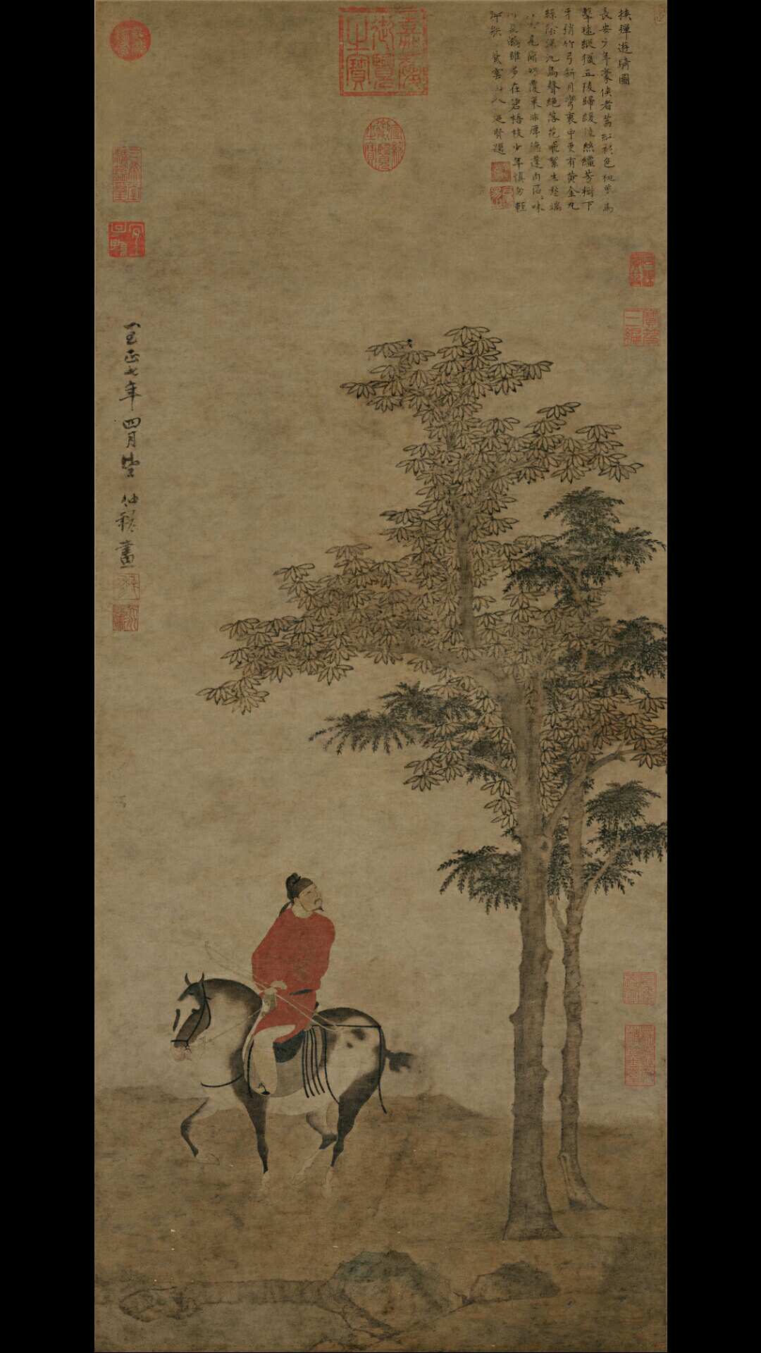 元 赵雍 挟弹游骑图