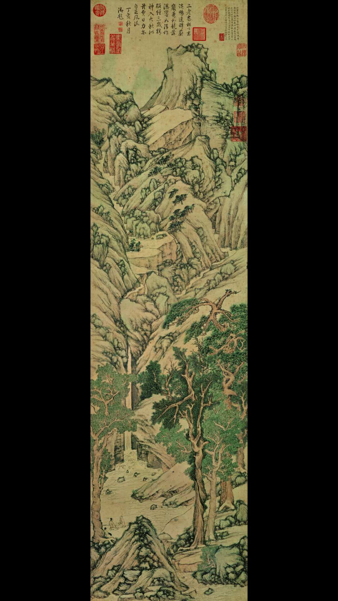 明 文徵明 千岳竞秀-纸本设色 34×130